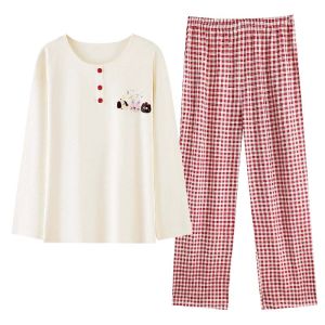 miiow | Pure Cotton Womens Sleepwear Set Spring Autumn 2025 New Festive Cute Outwear Home Clothes Long Sleeve Round Neck Home Leisure Style