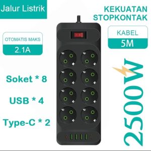 2500W Stop Kontak USB Serbaguna 4 Port USB 10 Port Stop Kontak 2 port Type c