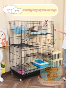 Cat Cage with Litter Heavy Duty Pet Cage Foldable Easy Assemble Cage for Cat 4 Layer Affordable 3 Layer with Wheels