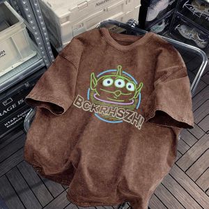 YEBO | Cartoon 3-Eyed Monster Aged Wash T-Shirts Cotton