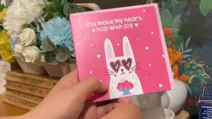 Thiệp tình yêu Valentine tỏ tình SDstationery Hop With Joy hình thỏ dễ thương vui nhộn vuông 12x12 cm