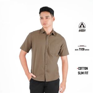 Aerostreet Kemeja Cotton Pendek Parker Almond Brown Polos Cerah QBBAA