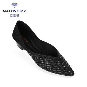 Malove MZ Queen Shoe Crystal Low Heel Womens Fashion Single Shoes Sharp Pointed Toe Versatile mid Heel Commuter Shoes