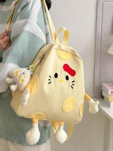 Cute Cheese Canvas Backpack for Women 2024 New Trend Japanese Sweet Soft Girl Cartoon Anime Mini Double Shoulder Bag