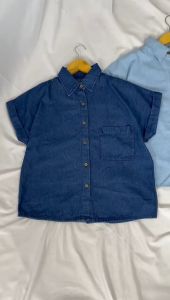 DENIM PREMIUM HEM SHIRT - KEMEJA DENIM OVERSIZED WANITA 9064