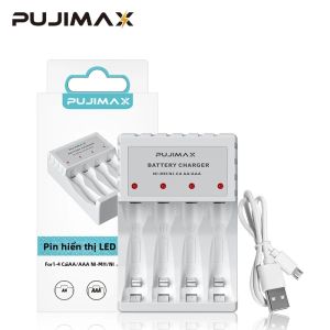 PUJIMAX 4 Khe Sạc Pin Thông Minh Cho AA/AAA Ni-MH Ni-Cd Pin Sạc Với Cáp USB Sạc Nhanh Bộ Chuyển Đổi