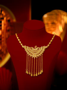 Chinese Style Wedding Bride Accessories Gold Phoenix Tassel Necklace Bracelet Hardware Marriage Props Necklace Alloy Material