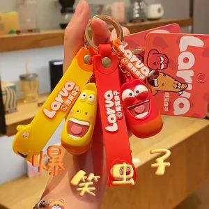 MÓC KHÓA 15CM TREO CẶP BALO SÂU TINH NGHỊCH ĐỎ VÀNG LARVA HÀNG LỚN CÓ DÂY