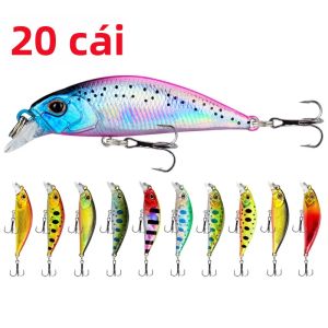AKAKUMA | 20 Mồi Câu Cá Giả Minnow 4.5cm/5g Mắt 3D Laser Câu Rê Mồi Bơi 20 Màu 2 Móc Câu Ba Ngạnh Dùng Cho Câu Cá Biển Sông Hồ