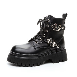 LANKAMO | Leather Martin Boots Womens Spring Autumn New Style Handsome Workwear Ultra Popular Short Boots Thick Bottom Heightening British Style Single Boot