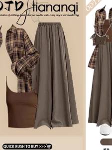 TIANANQI | Popular Fall New Arrival Loose Fit Long Sleeve Shirt High Waist Skirt Set