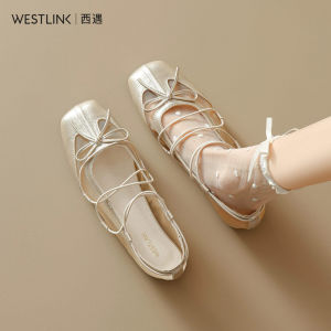 WESTLINK | Dép Sandal Nữ Kiểu Mary Jane Quai Dẹt Mũi Tròn Lưới Thoáng Khí Phong Cách Ballet