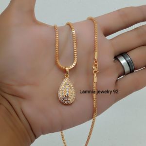 KALUNG FASHION WANITA MEWAH KACA MILANO LIONTIN PERMATA AIR PENGAIT S LAPIS EMAS 24 K