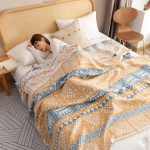 Cezanne Style Three-layer Gauze Towel Quilt Cotton Breathable Air-conditioning Blanket Summer Quilt Bed Cover