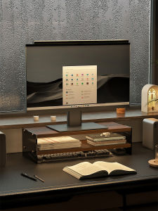 ชั้นวางจอคอมพิวเตอร์แบบพื้นโต๊ะ ชั้นวางของแบบพลาสติกอะคริลิก 2 ชั้น ชั้นวางของเพิ่มความสูง ชั้นวางของแบบแยกชั้น ชั้นวางของสำหรับเครื่องมืออุปกรณ์อิเล็กทรอนิกส์