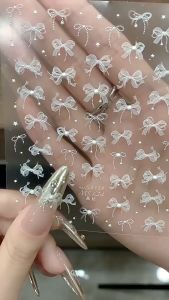 Ardour Nail Stickers Pearl Bow Accessories Pink White Ribbon Cute Nail Sticker Simple Nail Art Decoration