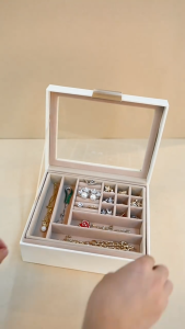 Jewelry Box Organizer with Glass Lid 2-Layer Jewelry StorageRemovable Jewelry Tray Jewelry Storage
