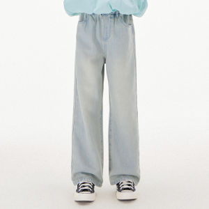 LOVESASAKIDS | Light Washed Distressed Foaming Print Straight Leg Jeans
