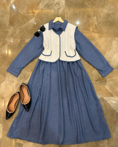 Davici Midi Dress Crinkle + Vest Knit Gamis Wanita Terbaru 2024 Viral Dress Kondangan Wanita Elegan