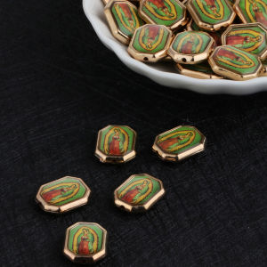 10pcs St.Jude Octagon Shaped Beads Pendants Catholic Our Lady of Guadeloupe Icon Charms for DIY Rosary Making Accessories