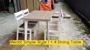 I HOME MERLOT Simple Style Dining Table Solid Wood 1+4 1+6 Dark Morlet / Full Matt White / Meja Makan