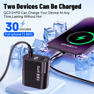 DISOUR GaN ที่ชาร์จแบตเตอรี่โทรศัพท์ Type-C PD33W + USB QC3.0 33W = 65W การชาร์จอย่างเร็วด่วน5V/6.6A 9V/3A 12V/2.75A 20V/1.67A สูงสุดสามารถใส่ได้กับ iPhone Android Charge สายเคเบิลอะแดปเตอร์ Us/eu ปลั๊กสหราชอาณาจักร
