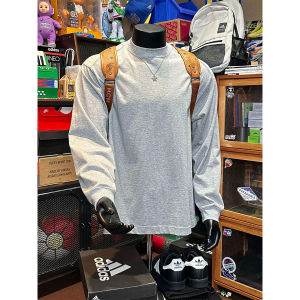 เสื้อยืดแขนยาวคอปกเล็กสำหรับผู้ชาย ทรงหลวม สไตล์ฤดูใบไม้ร่วง เสื้อเชิ้ตสไตล์อเมริกันย้อนยุค ผ้าฝ้ายทอละเอียด