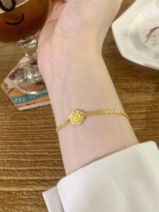 Double Layer 24K Gold Plated Flower Bracelet Simple Elegant Rose Design Ideal Gift for Girlfriend Chinese Style Jewelry Accessory
