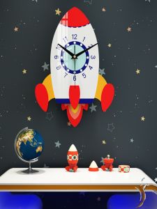 Rocket Swing Wall Clock Cartoon Creative Mute Living Room Bedroom Childrens Room Kindergarten Clock Cute Decoration Pocket Watch