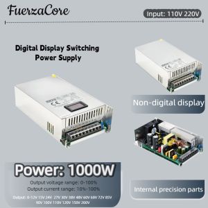 Digital Display Adjustable 12V-200VDC Power Supply 1000W Output Voltage 0-100% Output Current 10-100% 110/220VAC-DC LEDMotor Use