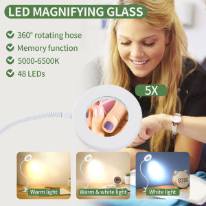 3 Colors Lights LED Lamp Magnifier Clip-Type Table Lamp 5X Magnifying Glass For Nail Art Manicure Tattoo Makeup Beauty Salon