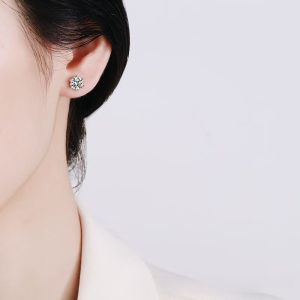 BIJOX STORY Womens Moissanite Screw Stud Earrings D Color 925 Sterling Silver 6 Prong Diamond Wedding Fine Jewelry