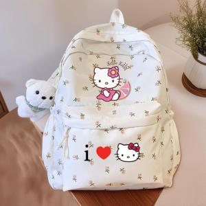 Hello Kitty Simple Large Capacity Backpacks For Junior High School Students Rucksack Korean Version Floral Backpack