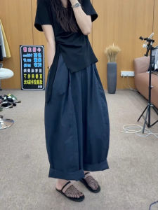 Folded Casual Pants Womens Autumn New plus Size Loose Slimming Nine Points Wide Leg Pants Pear Shape Body High Waist Straight Leg