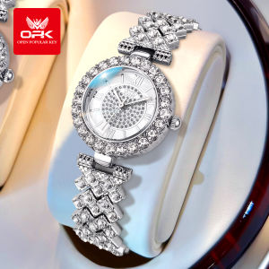OPK jam tangan wanita elegan tahan air mewah asli tali jam tangan baja tahan karat berlian dengan kotak hadiah