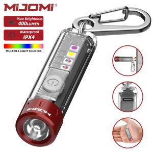 MIJOMI ไฟฉายพวงกุญแจ EDC K3ไฟฉายแบบพกพาขนาดกะทัดรัด400ลูเมนพร้อม365nm แสงยูวีสีแดงสีเขียวสีน้ำเงินแม่เหล็กแรงสูง USB-C ไฟพวงกุญแจไฟฉาย LED ขนาดเล็กชาร์จได้พร้อมแบตเตอรี่ในตัวเหมาะสำหรับการอ่านตอนกลางคืนตั้งแคมป์