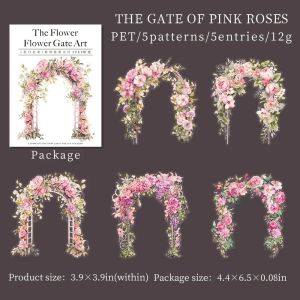 5Sheets Gate Art Flower Window PET stickers Flower Stickers Supplies Background Pink Rose pack Gate Scrapbook cut 165*113mm