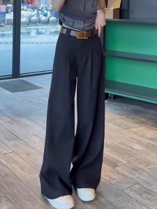 Gray High-End Drapey Wide-Leg Suit Pants Women Spring Autumn 2025 New Loose Straight Casual Floor-Length Trousers