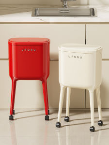 Elegant High-legged Kitchen Waste Bin with Wheels Bathroom Storage Rack New 2025 Chinese Style Household Garbage Can