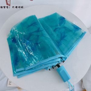 Transparent Aquarium Ocean Three Fold Umbrella Automatic Straight Handle Folding Children Adults Sea Urchin Whale Photography