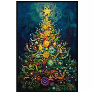 Tranh cây thông noel. Tranh treo tường dán tường sơn dầu canvas trang trí. CGI-1874