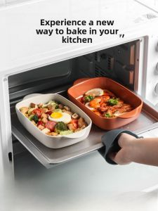 Wheatlife House Cheese Baked Rice Baking Dish Oven Special Use Utensils Ceramic Bowl Tableware Rectangular Binaural Microwave Oven Plate