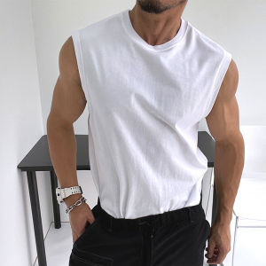 Elegant Pure Cotton Muscle Tank Top for Men Fitness Sport round Neck Sleeveless T-Shirt Slim Fit Small Vest Youth Fashion