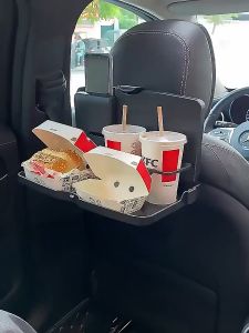 【super_pro】COD พร้อมส่ง/ถาดวางอาหารหลังเบาะรถพับได้ พร้อมที่วางแก้วเครื่องดื่ม ถาดวางอาหารในรถ