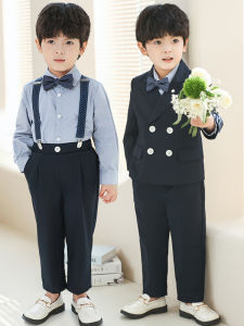 Boys Suit Vest And Overalls Set Spring Summer Flower Childrens Dress Small Western Clothes Kindergarten Graduation Performance Clothes