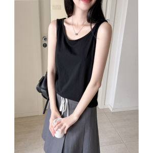 เสื้อกั๊กคอวีแขนกุดผ้าลินินคอตตอนสีขาวสำหรับผู้หญิงในฤดูร้อน ทรงหลวม ทรงหลวม ไร้แขน ปกปิดแขนงอก กระชับสัดส่วน เสื้อตัวนอก