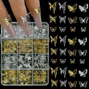 1 Hộp Phụ Kiện Trang Trí Móng Tay Cao Cấp Hình Bướm Vàng Bạc Mini Ngôi Sao Bốn Cánh Hợp Kim Dùng Trang Trí Tự Làm