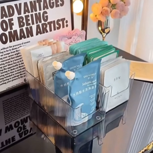 วางซ้อนกันได้ กล่องใส กล่อง กล่องเก็บแผ่นมาส์กหน้า ตะกร้าแบ่งช่อง ใช้เก็บของทั่วไป Cutie world