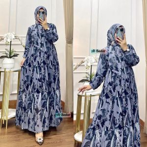DRESS SYARI SET HIJAB CERUTY MOTIF ETNIK
