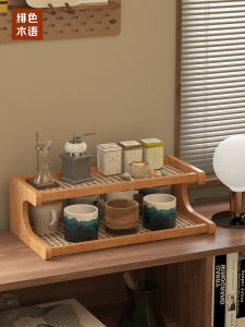 Rustic Chinese Style Desktop Wood Cup Rack Tea Set Storage Shelf Multi-layer Organizer for Office And Home Versatile Shelf
